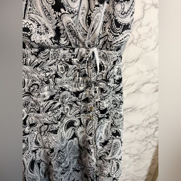 NEW TAHARI ASL Paisley Side Ruched Midi Dress in Black Ivory Plus Size 14 - Picture 7 of 14